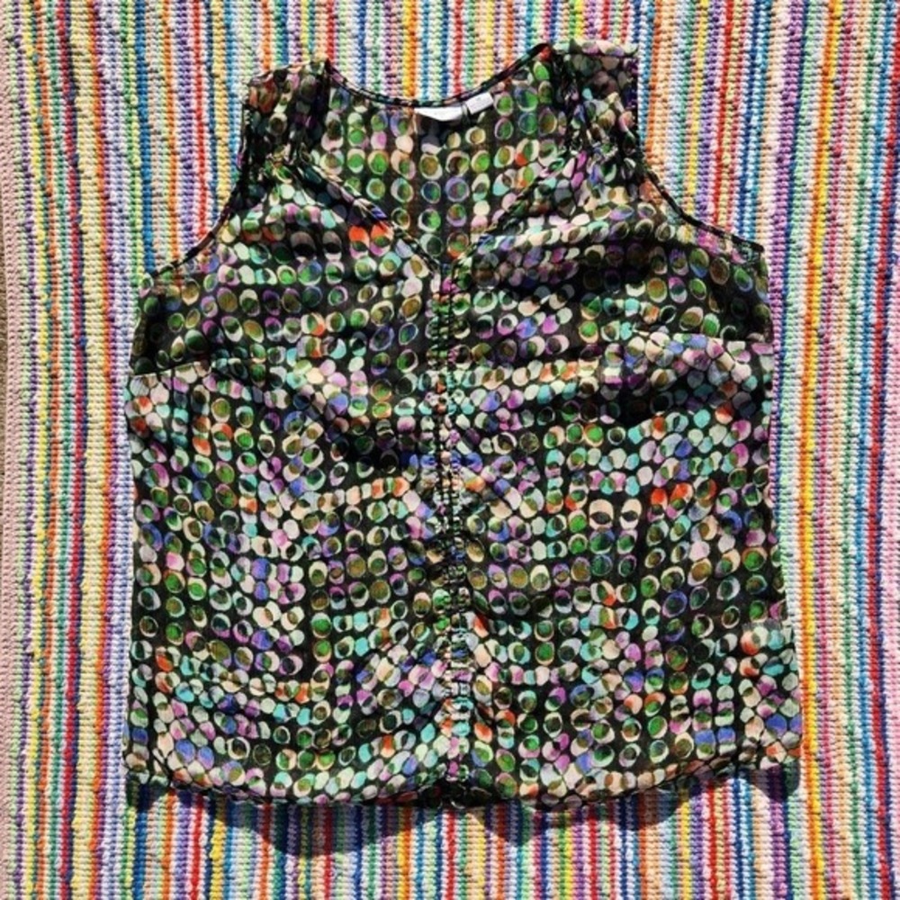 Liz Claiborne Woman Sleeveless Blouse Multi‎ Color Polka Dot V-Neck Top